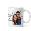 Custom personalized ceramic photo coffee mug with printed portrait photo on modern tabletop