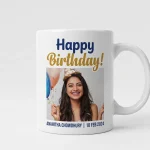 Personalized birthday photo coffee mug with custom photo print and happy birthday wish